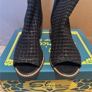 Sbicca Black Peep-Toe Woven Booties